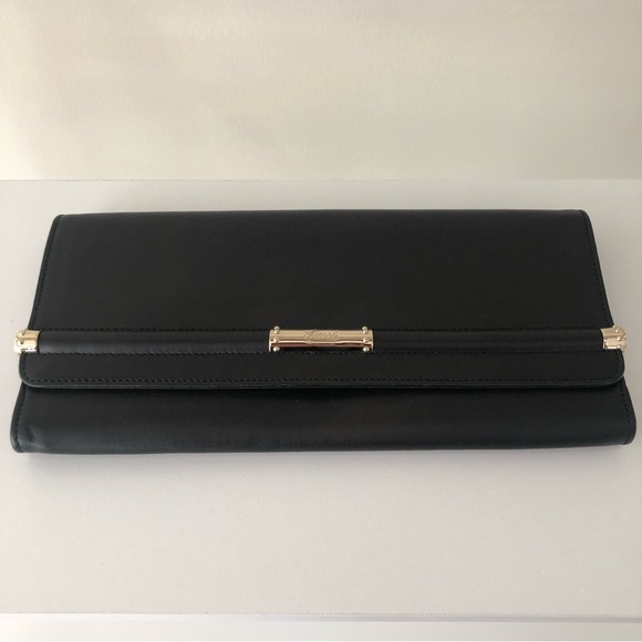 Gucci Rare Black Leather and Gold Bamboo Flap Clutch Bag - Picture 3 of 16